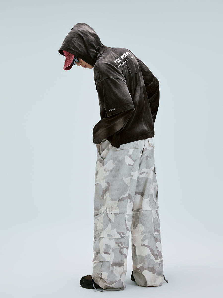 F2CE Gray White Camouflage Baggy Cargo Pants