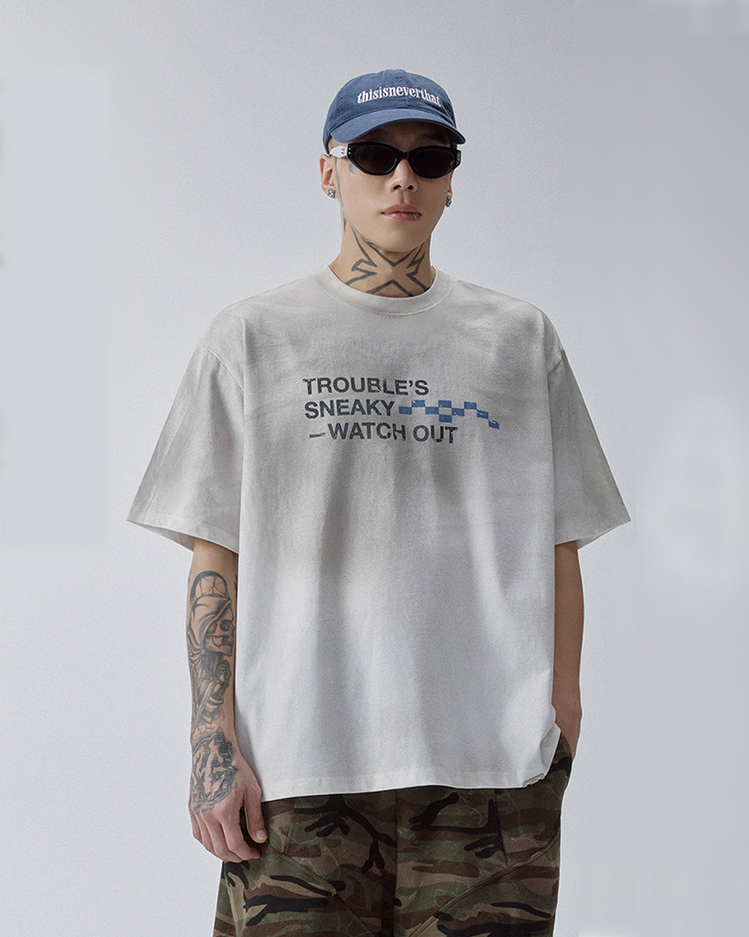 F2CE Aged Mud Dye Printed Slogan Tee
