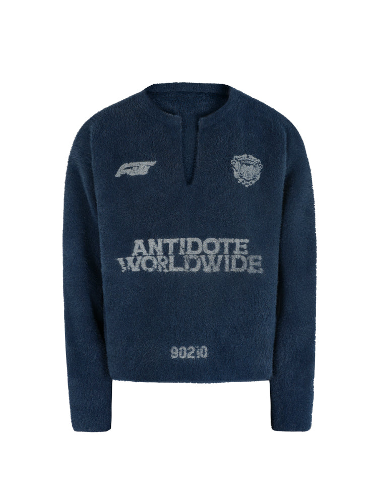ANTIDOTE Imitation Mink Sports Print Knit Sweater