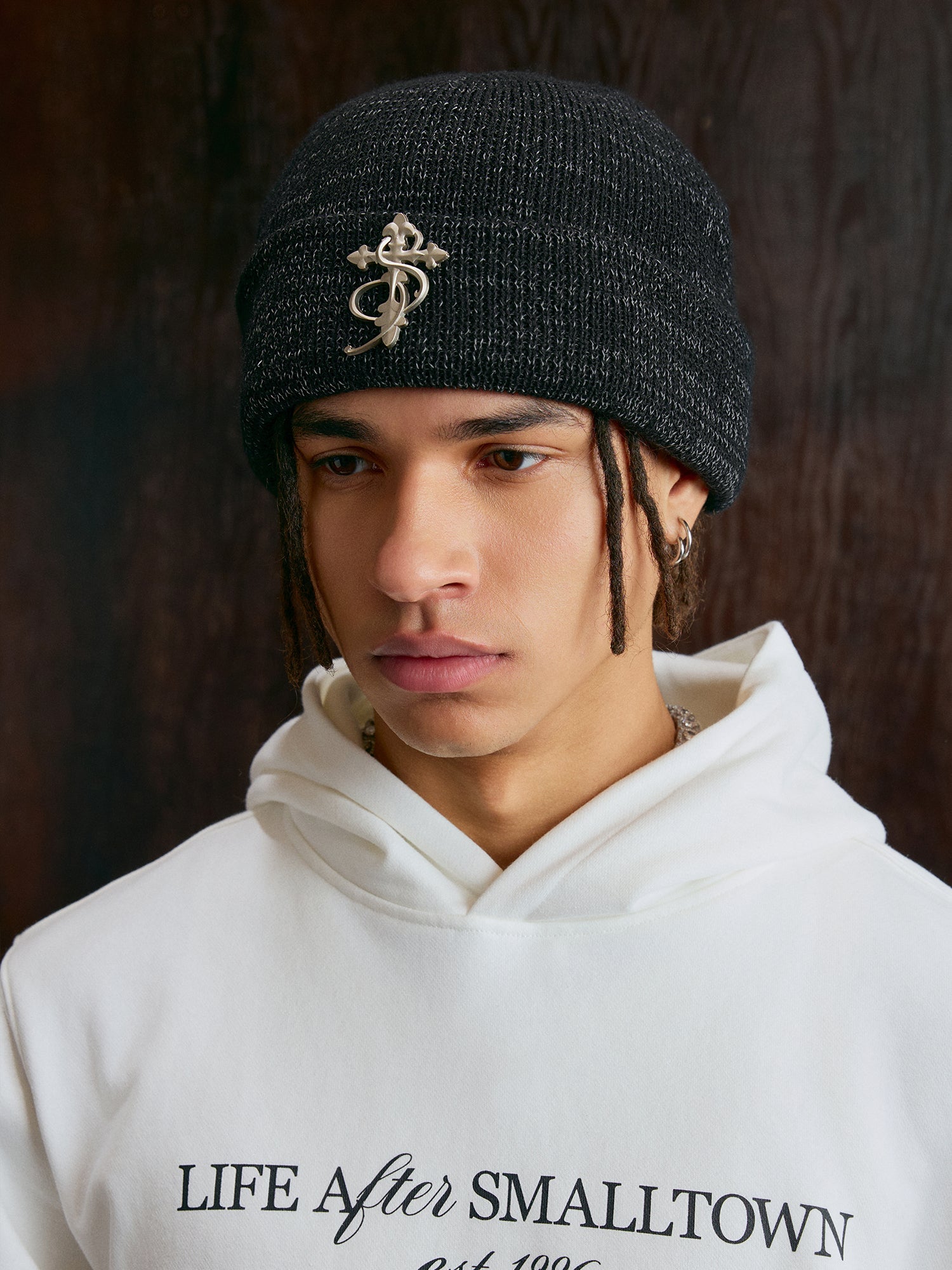 Small Town Kid 3D Metal Logo Beanie