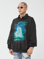 F2CE Retro Vintage Print Polo Sweatshirts