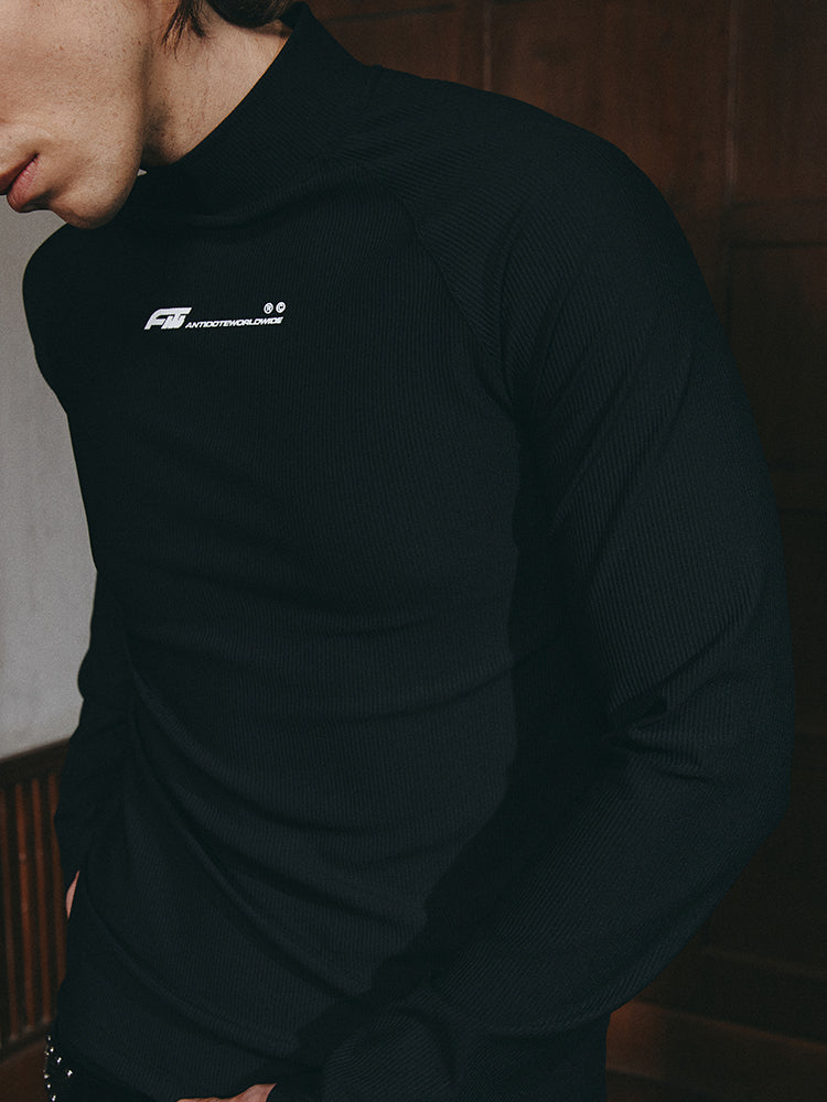 ANTIDOTE Slim Pit Stripe Stretch Half High Neck Long Sleeve Tee