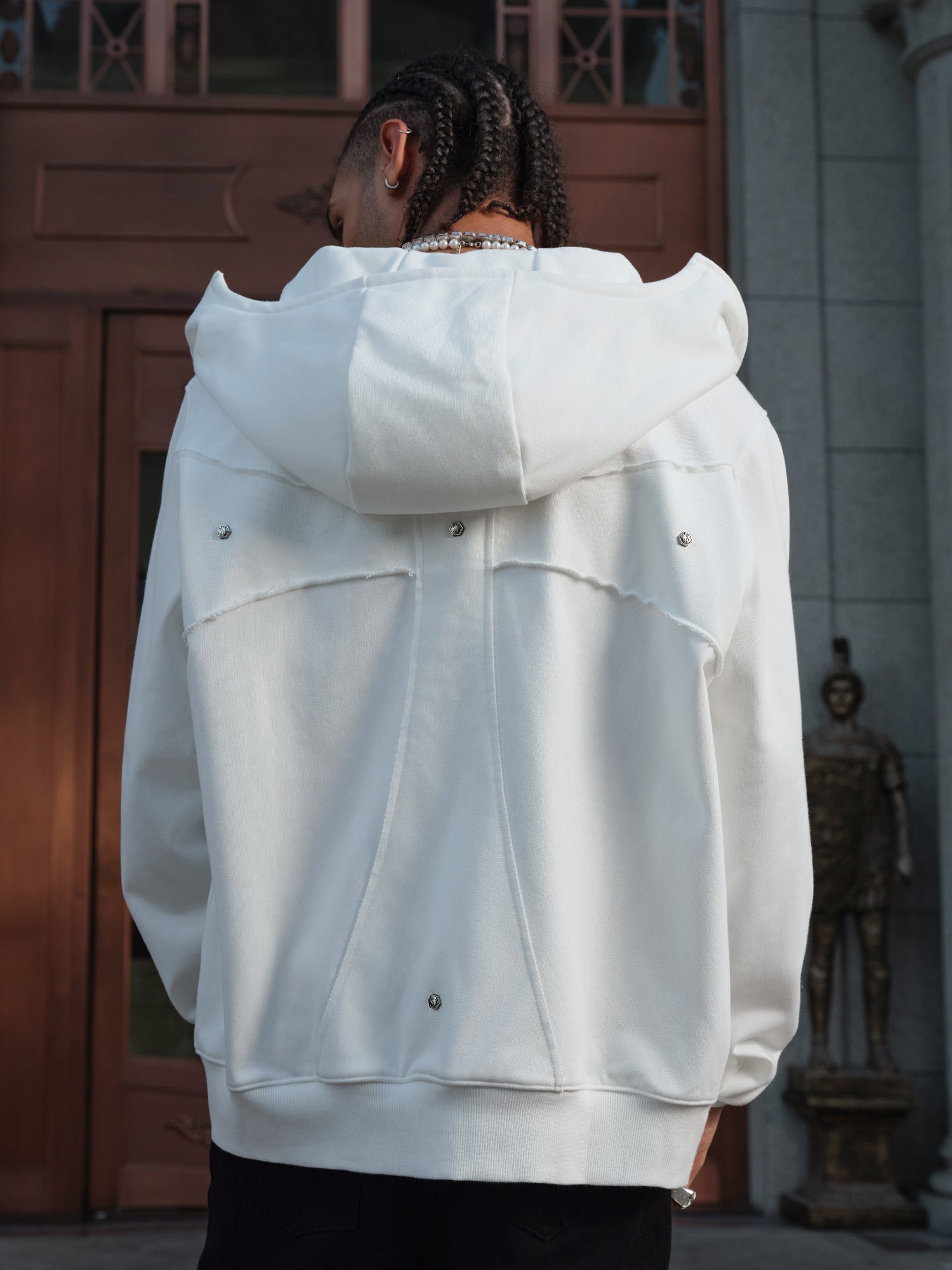 Small Town Kid Studded Cross Patch Zip Up Hoodie