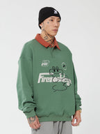 F2CE Fire 2 Cold Ego LOGO Vintage Print Polo Sweatshirts