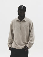 UNTILWERICH Waffle Logo Print Half Zip Long Sleeves Sweatshirt