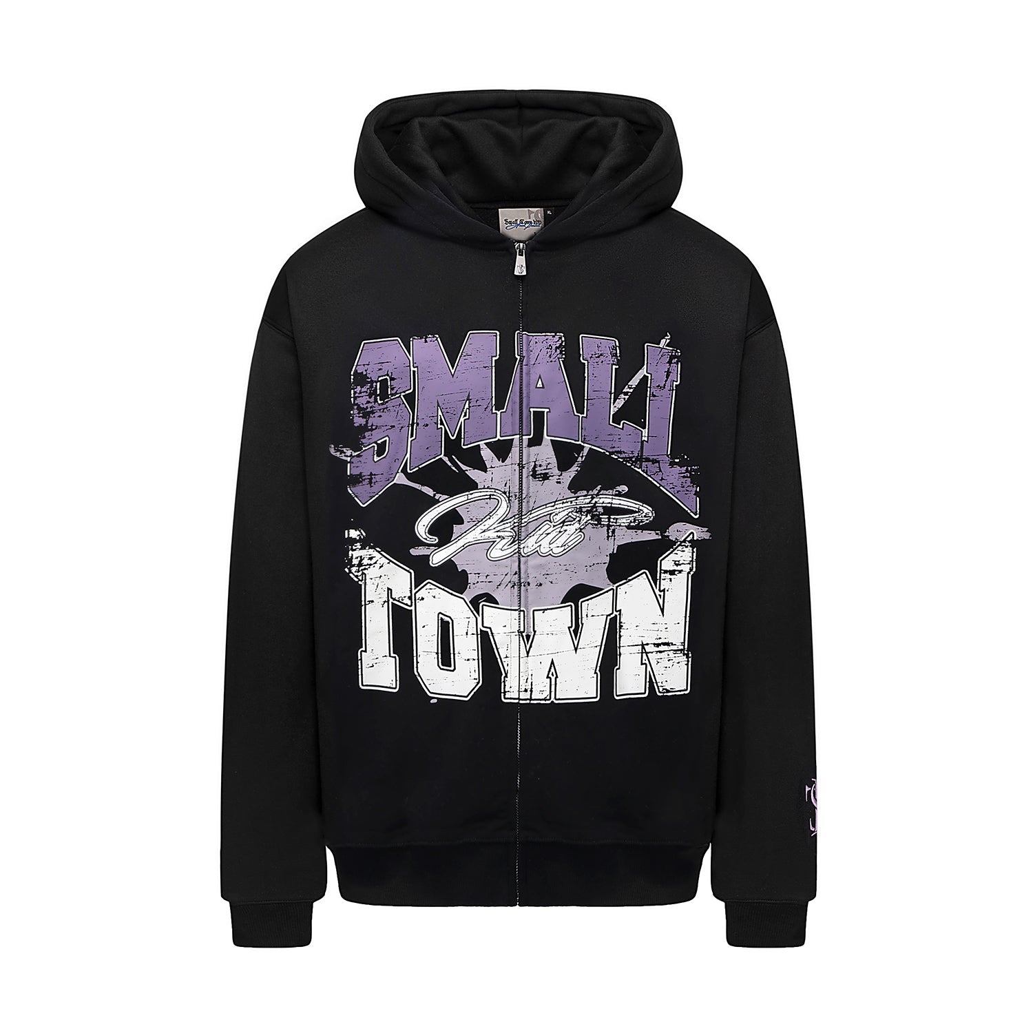 Small Town Kid Lacquered Arc Print Zip Up Hoodie