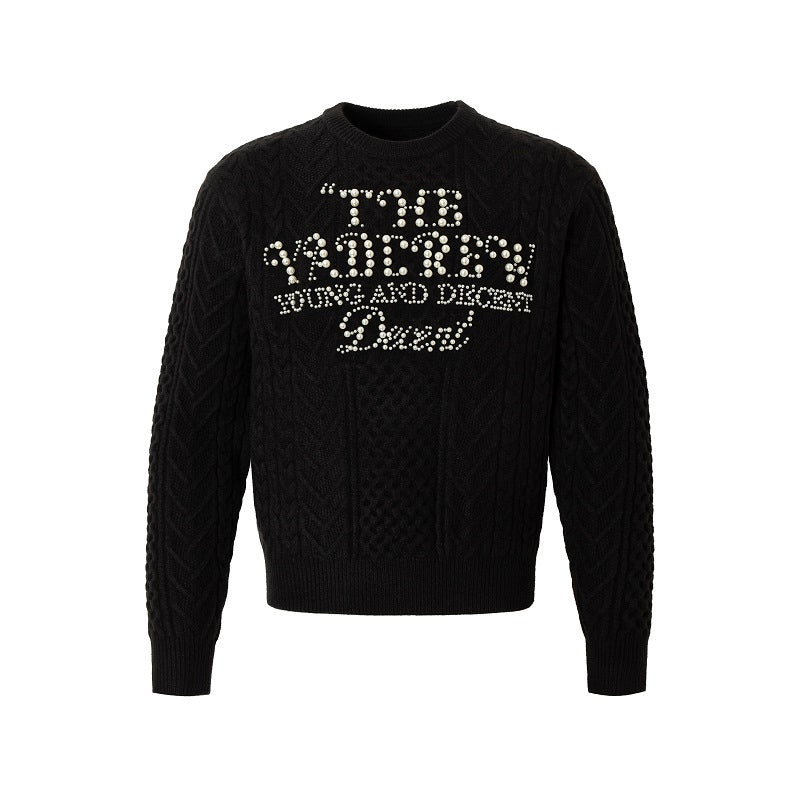 YADcrew Pearl Text Typography Knit Sweater