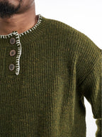 F3F Select White Stitching Henley Neck Knit Sweater