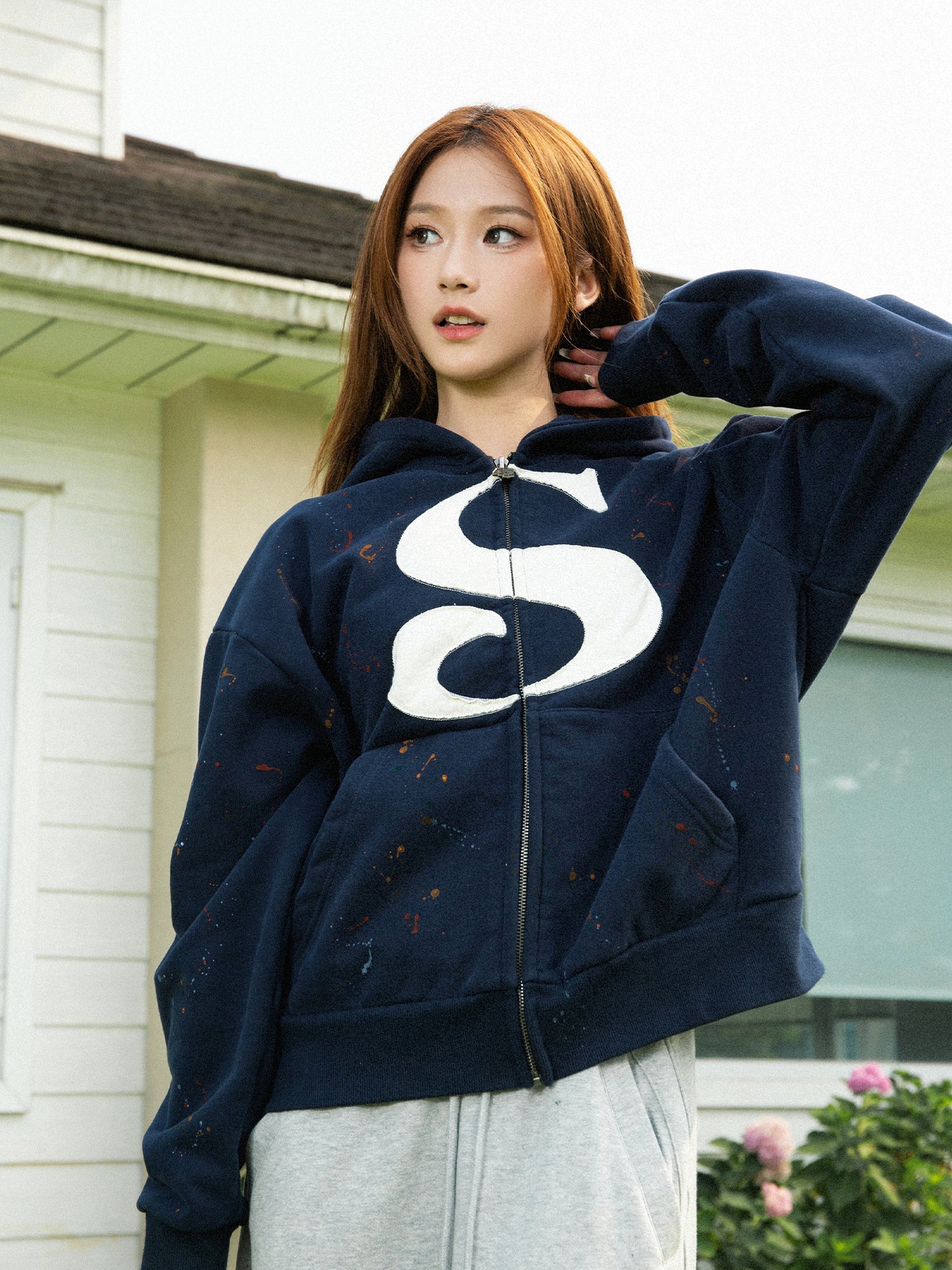 S45 Large S Logo Ink Splash Zip Up Hoodie