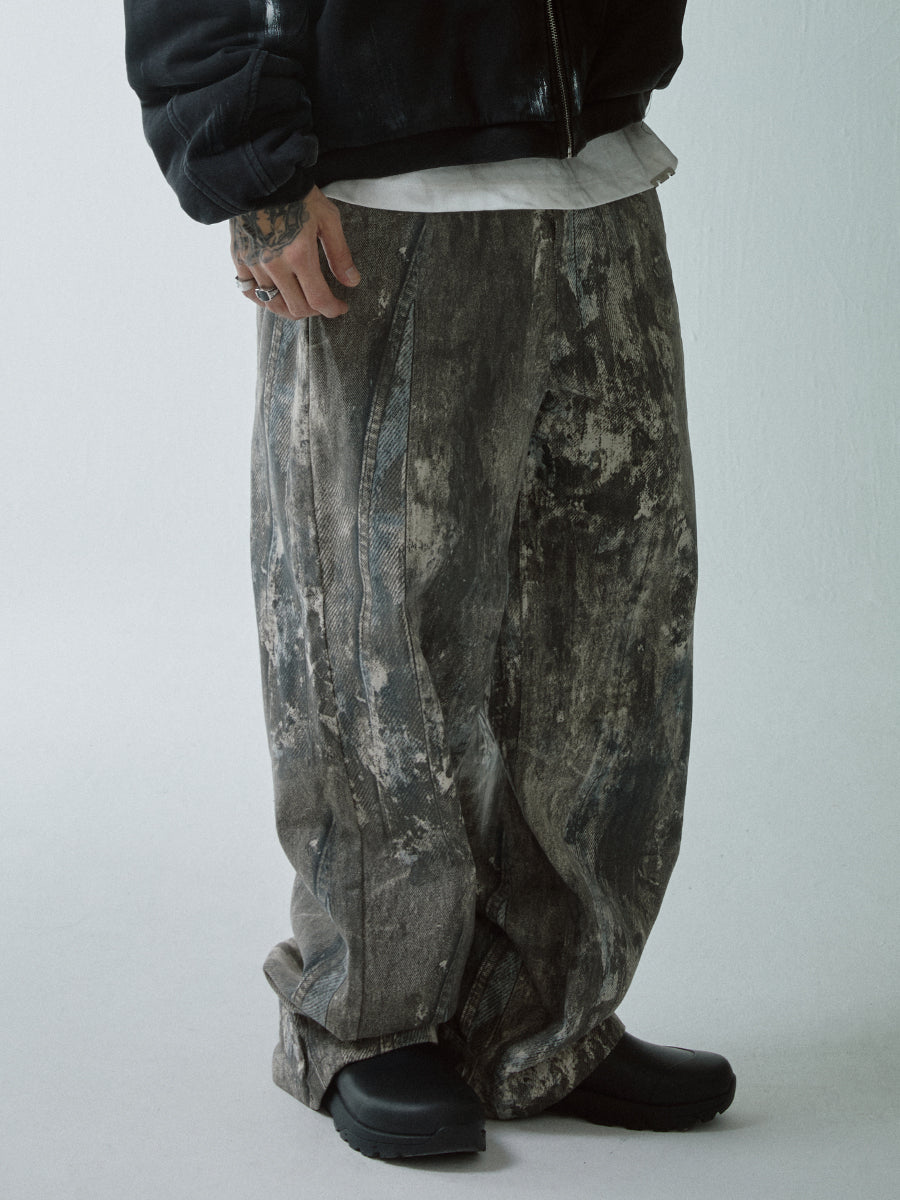 F2CE Printed Ink Splash Gradient Washed Baggy Jeans