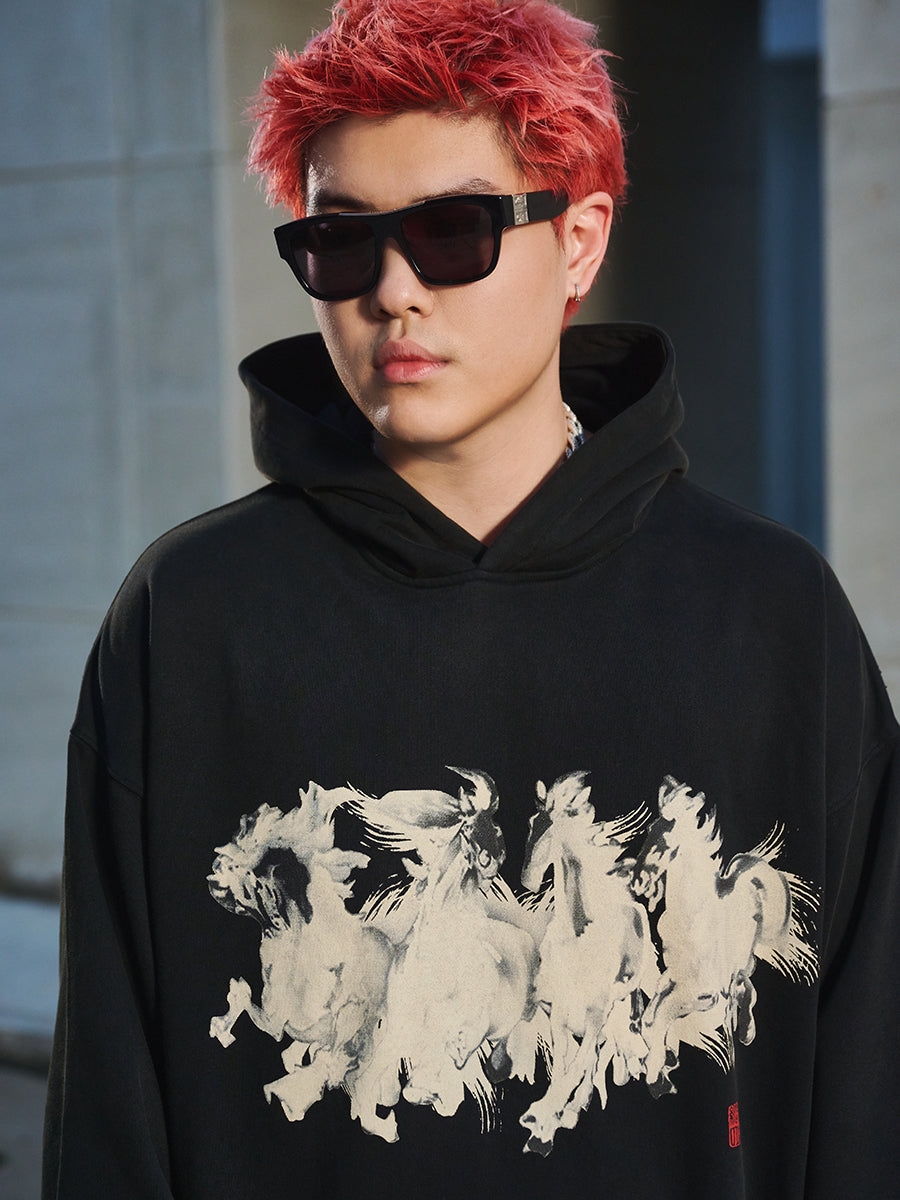 DICETINY Horse Print Washed Hoodie