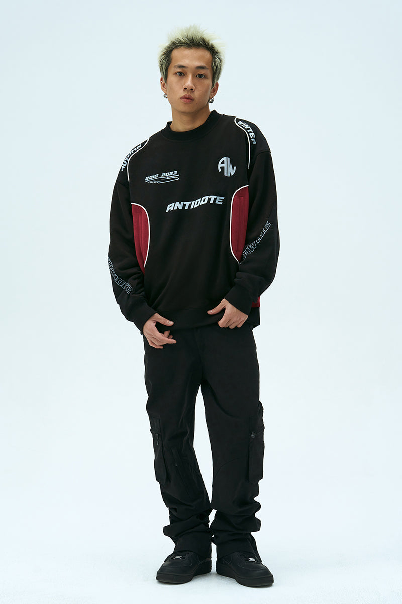 ANTIDOTE Print Patchwork Racing Sweatshirt