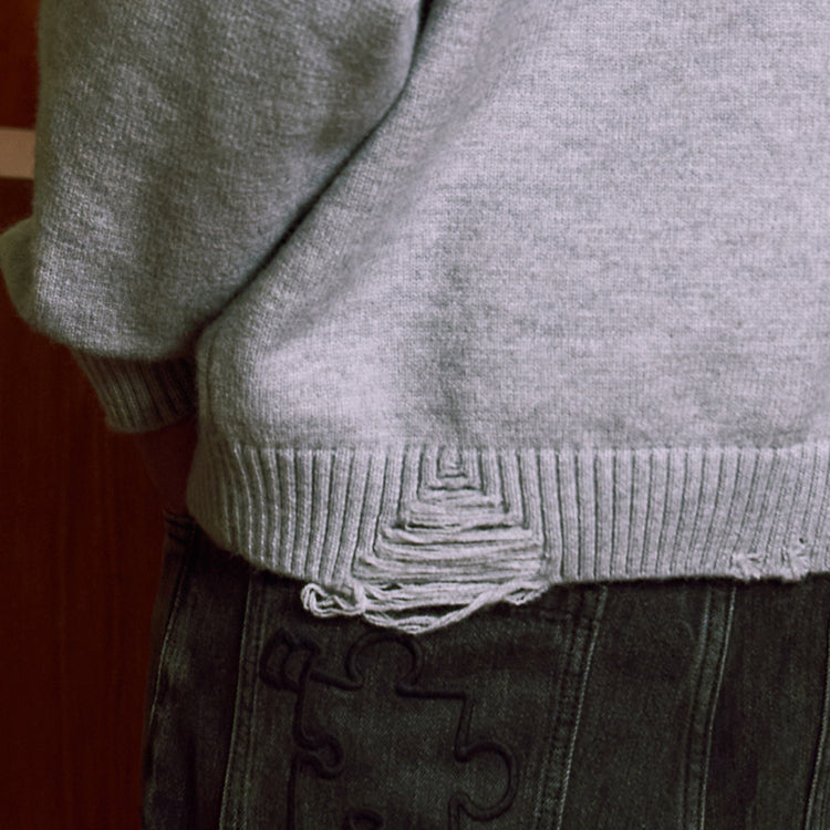 YADcrew Phantom Letters Logo Destruction Knit Sweater