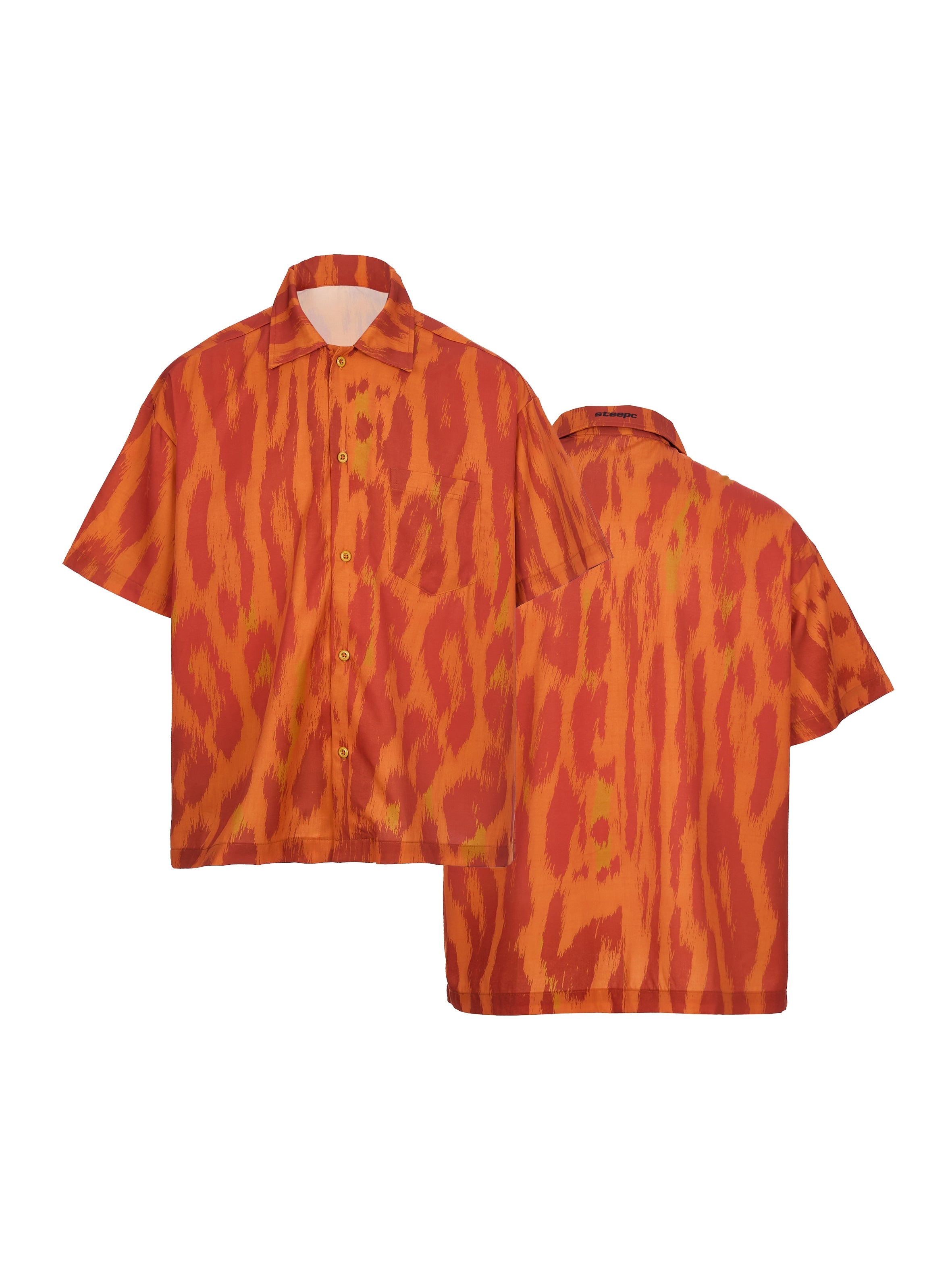 STEEPC Digital Full Print Orange Leopard Cuban Shirt