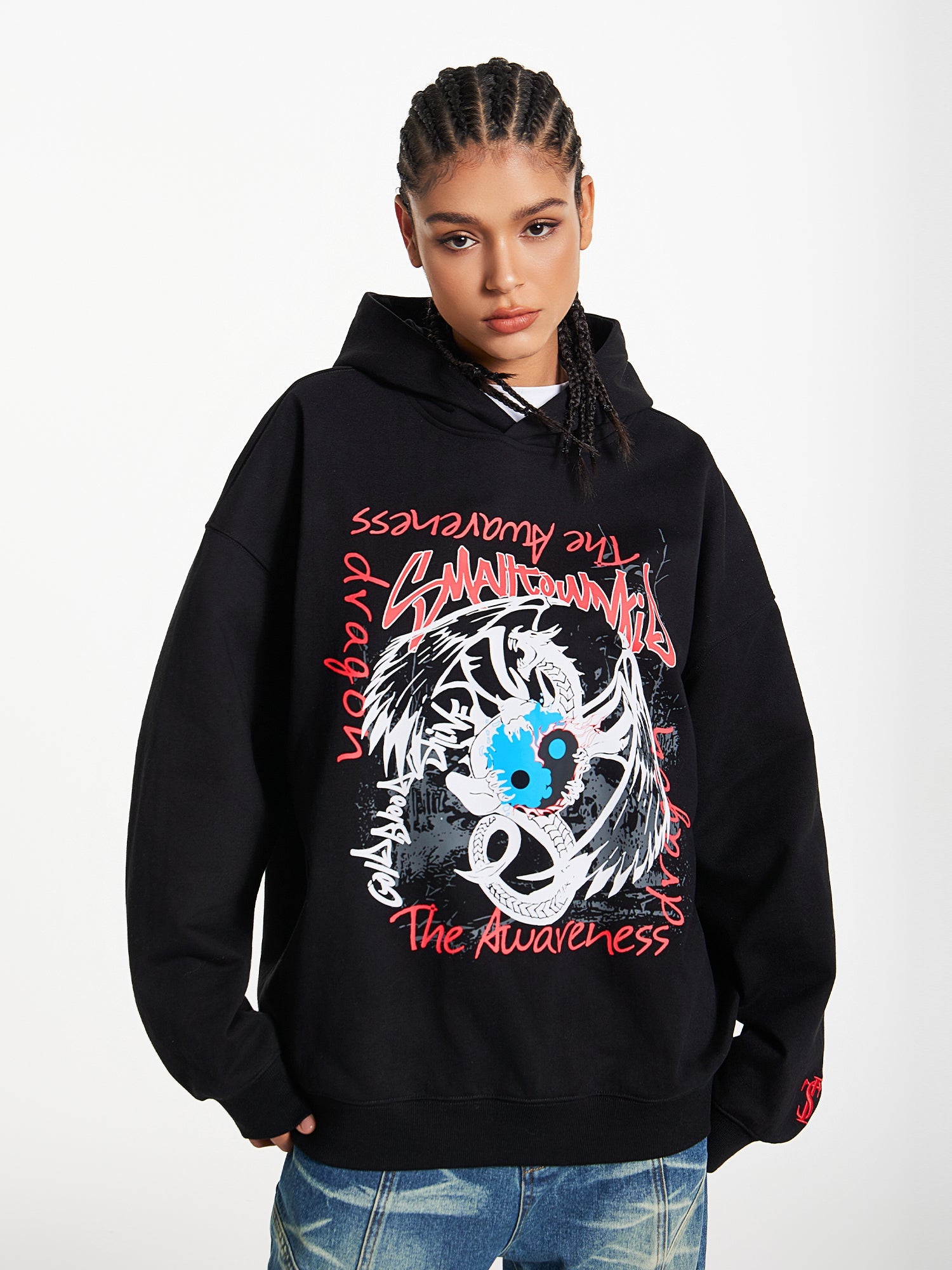 Small Town Kid Dragon Print Hoodie