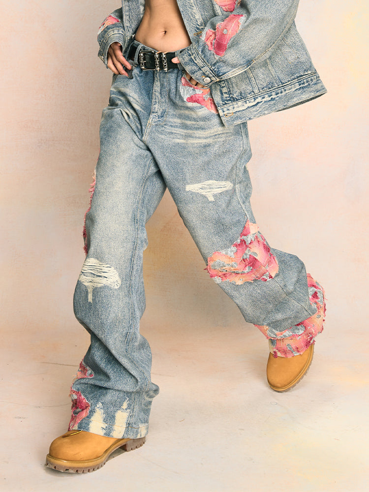 YADcrew Evening Lace Print Denim Jeans