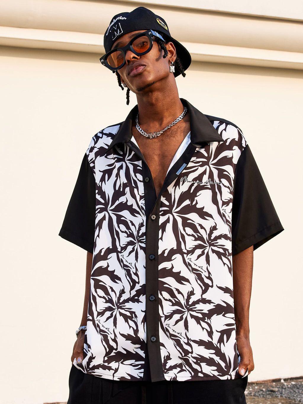 MEDM Tiger Pattern Coconut Tree Short Sleeved Shirt