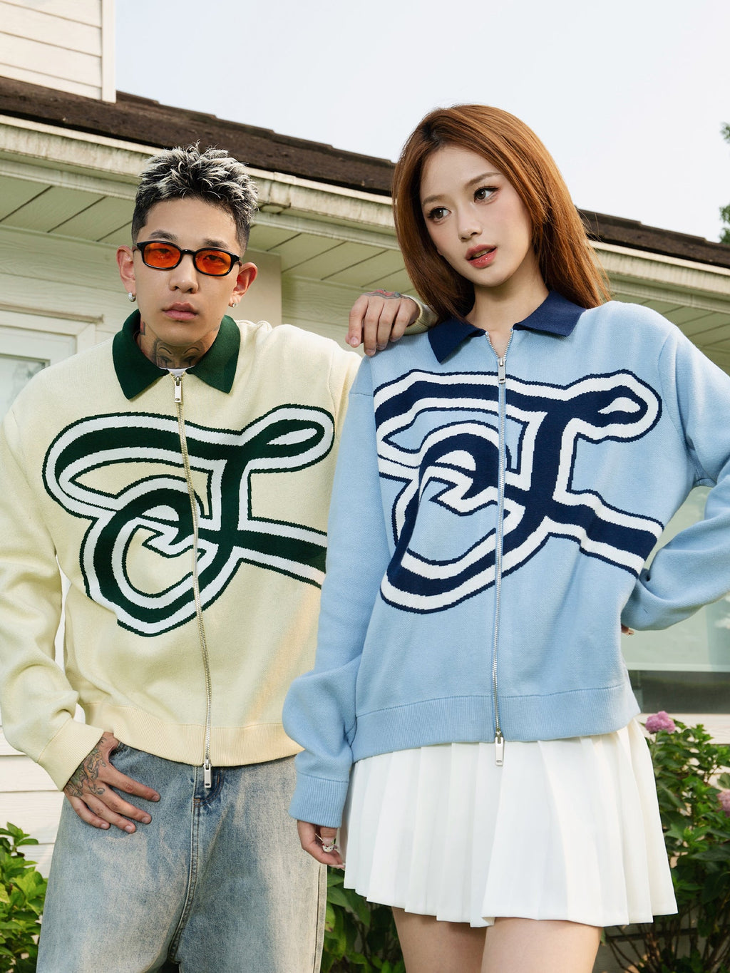 S45 Handwritten S Letter Zip Up Knit Cardigan