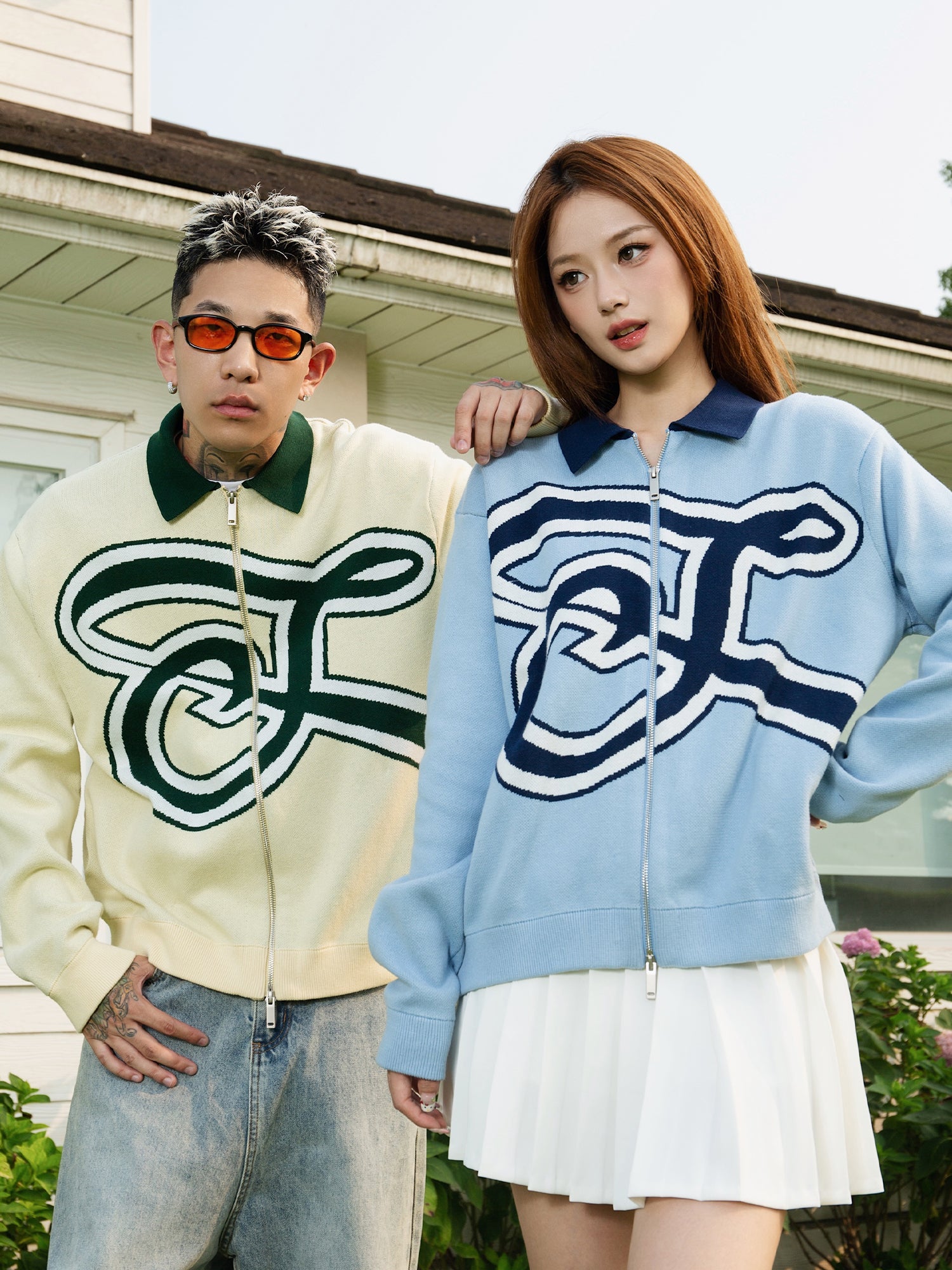 S45 Handwritten S Letter Zip Up Knit Cardigan