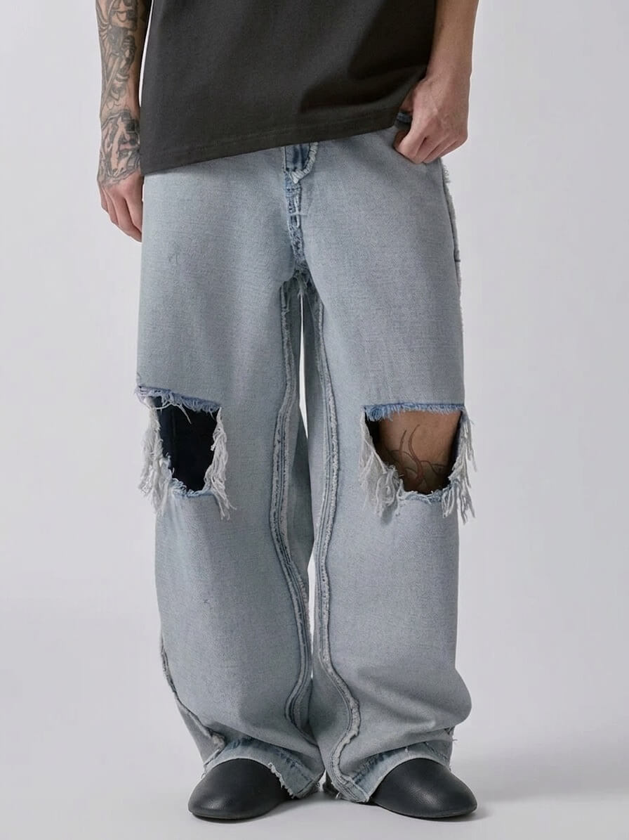 F2CE Inside Out Washed Distressed Ripped Jeans