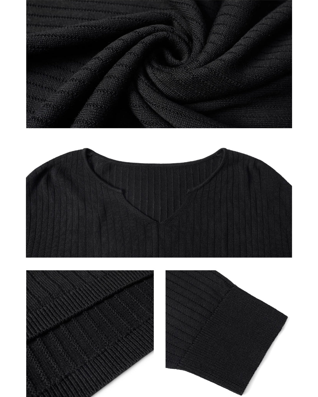 JHYQ Lightweight Striped V-neck Jacquard Knit Sweater