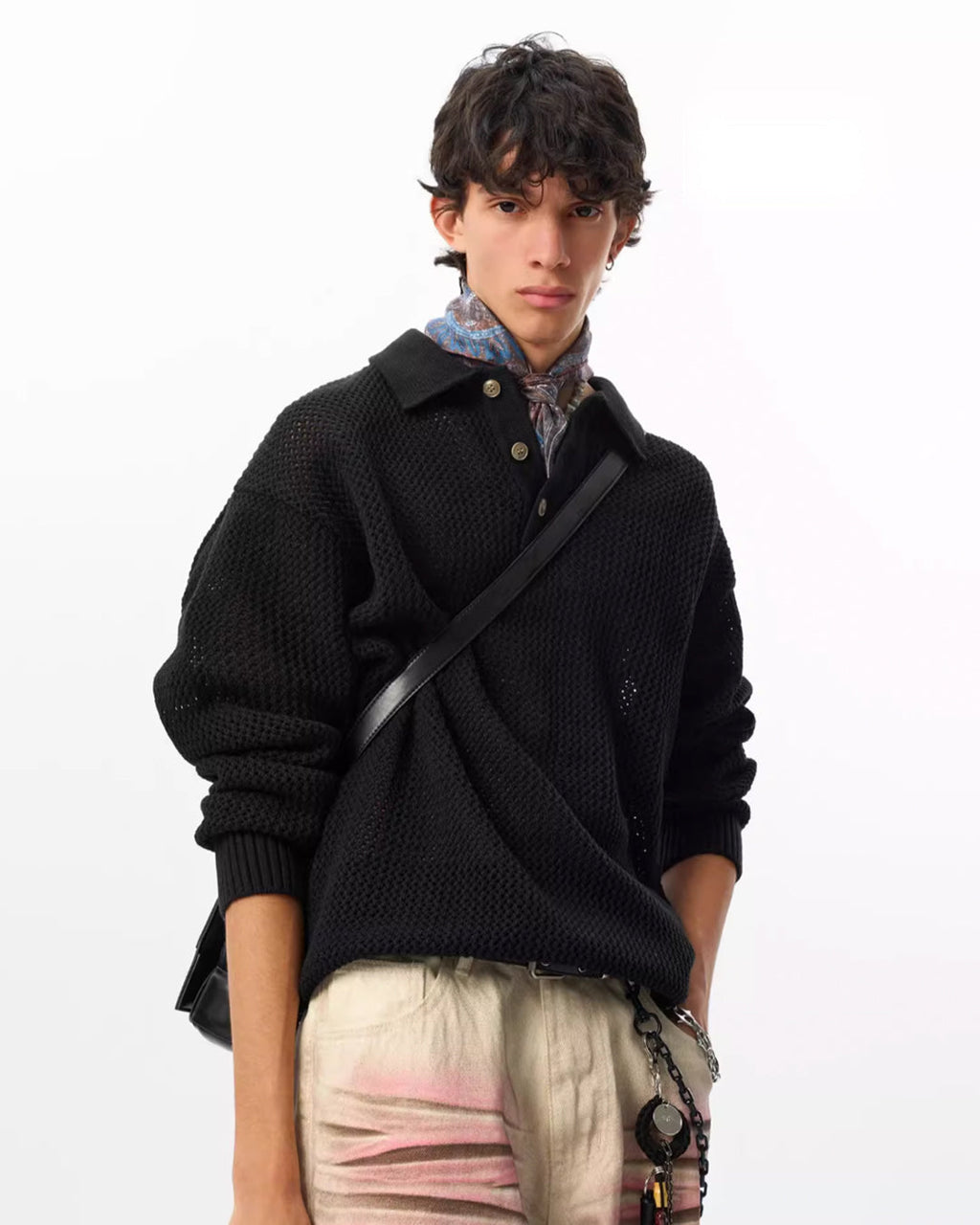JHYQ Lightweight Jacquard Polo Knit Sweater