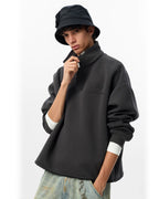 JHYQ Beaded Hem Polo-Collared Cropped Sweatshirt