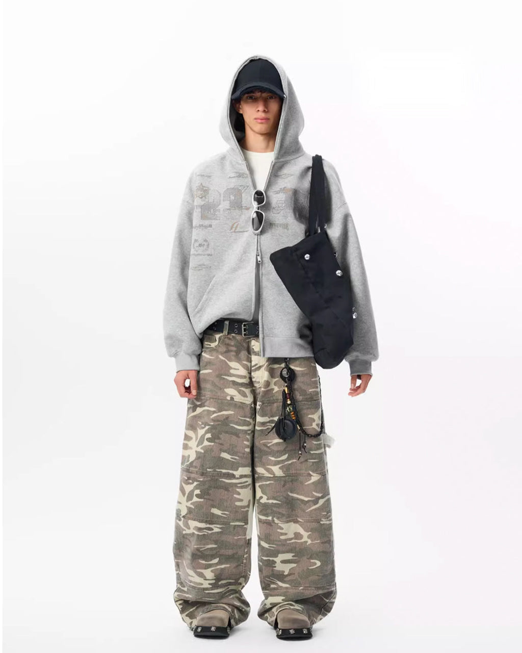 JHYQ Letter Printed Double Zip Hoodie