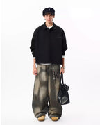 JHYQ Beaded Hem Polo-Collared Cropped Sweatshirt