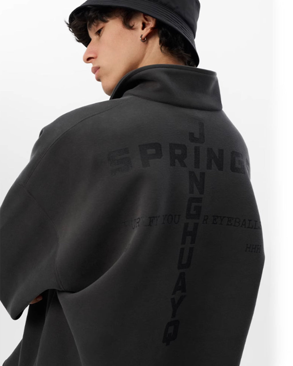 JHYQ Beaded Hem Polo-Collared Cropped Sweatshirt