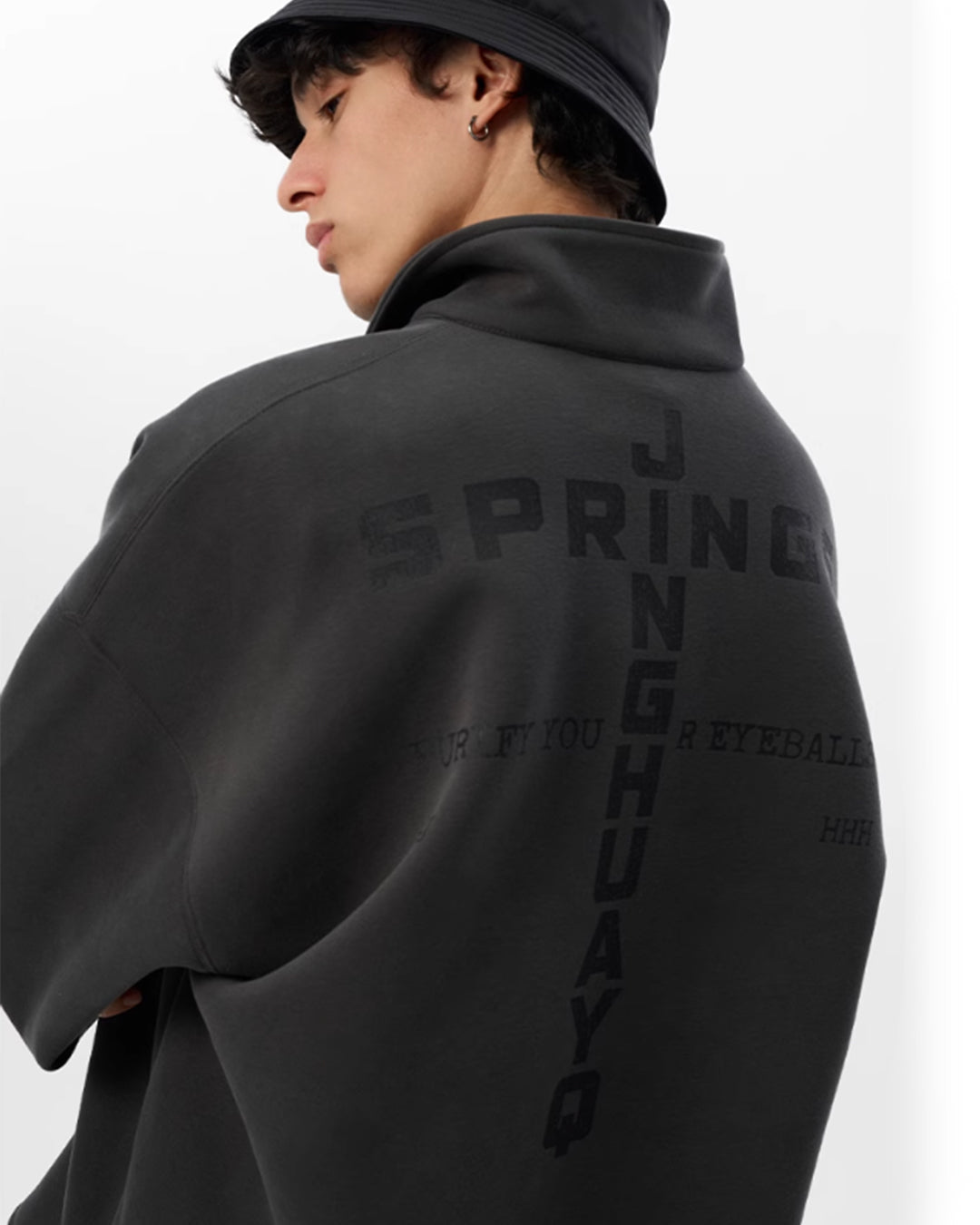 JHYQ Beaded Hem Polo-Collared Cropped Sweatshirt