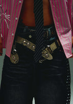 S45 Snake Pattern Studded Metal Buckle Belt