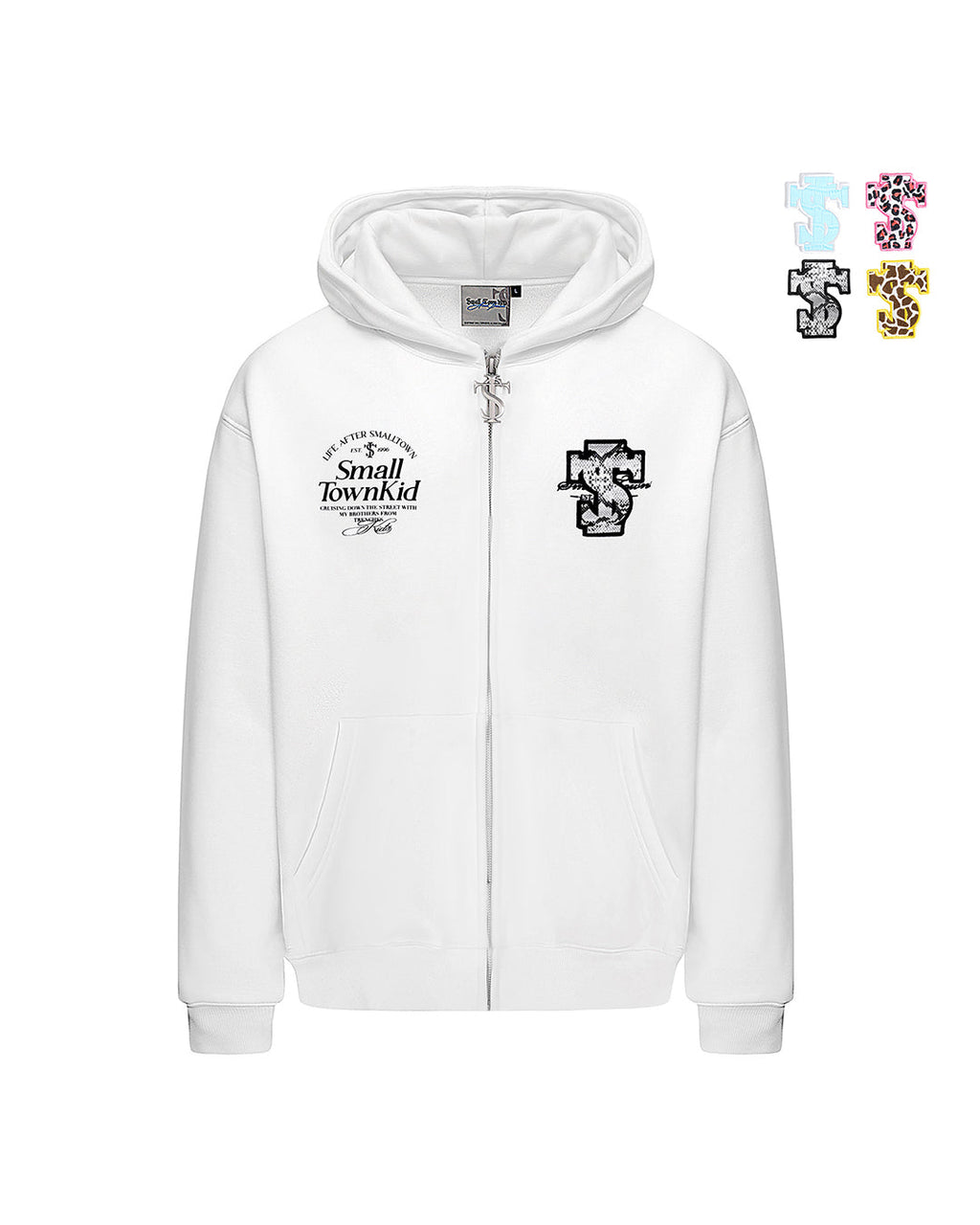 Small Town Kid Animal Textured Logo Velcro Zip-Up Hoodie