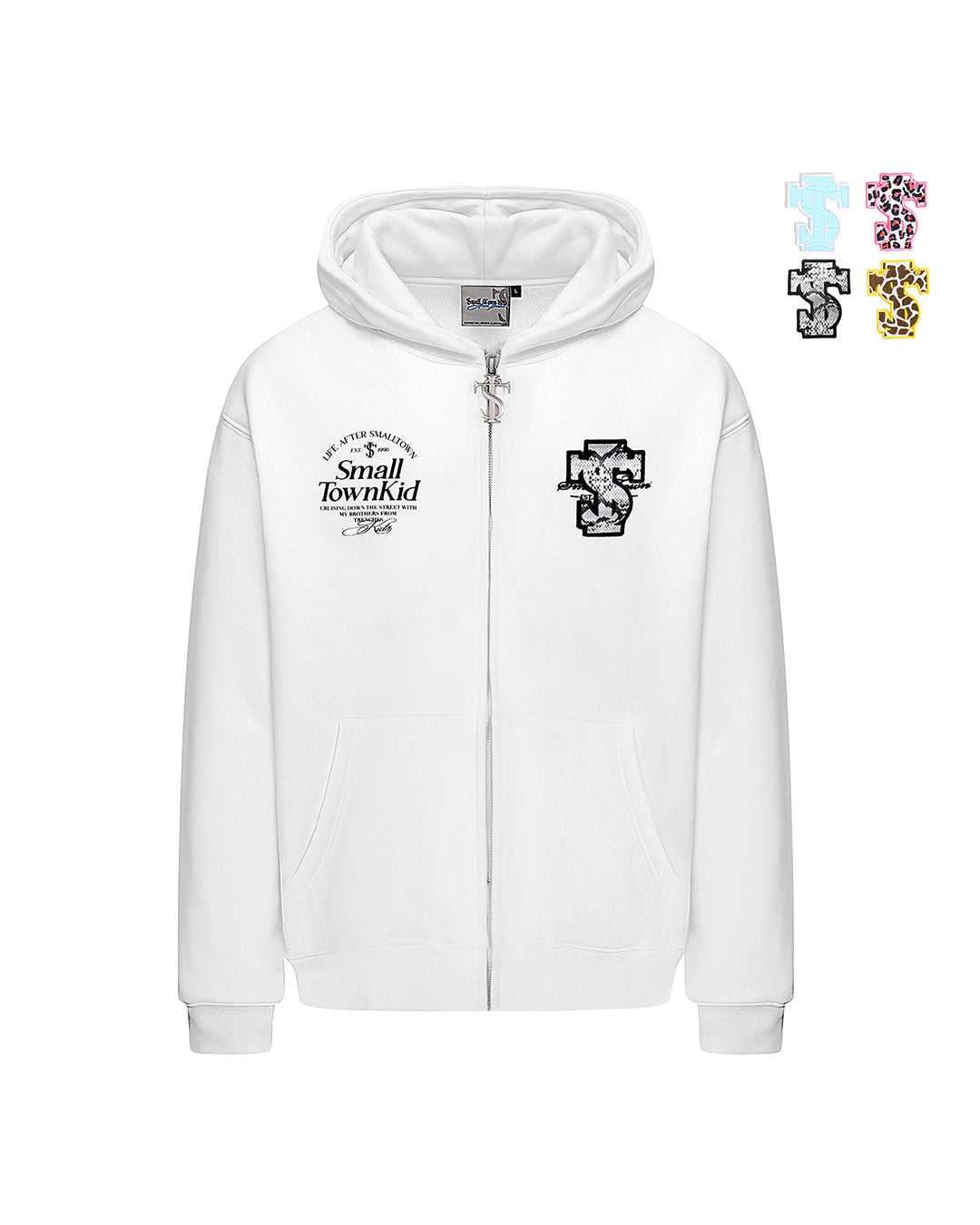 Small Town Kid Animal Textured Logo Velcro Zip-Up Hoodie