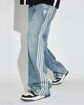 DICETINY Side Striped Floral Embroidered Washed Jeans